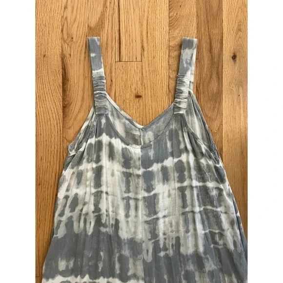 Japna Womens Grey White Tie Dye Ruffle Hem Wide Leg Jumpsuit Size M Boho Rayon - Picture 9 of 9